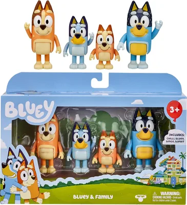 Bluey och familj: Bingo, Bandit och Chilli 4-figurer paket Artikulerad | Inkluderar Bluey, Bingo, Bandit och Chilli