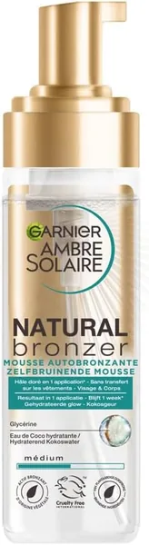 Mousse auto-bronzante Garnier Ambre Solaire - Tanning pour le corps et le visage avec eau de noix de coco hydratante - 150 ml | 40% Off