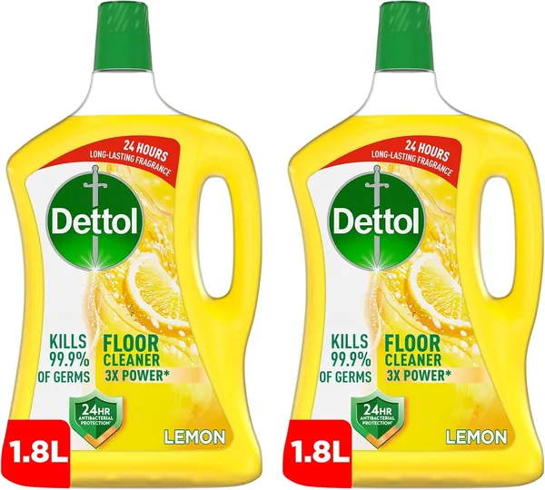 Dettol Antibacterial Power Floor Cleaner, Lemon, 1.8L x 2