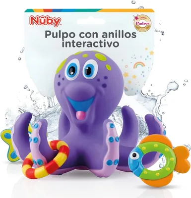 Nuby - Juguete de baño para bebés - Octópodo flotante con anillos para lanzar a los tentáculos - Estimula la coordinación ojo-mano - +18 meses