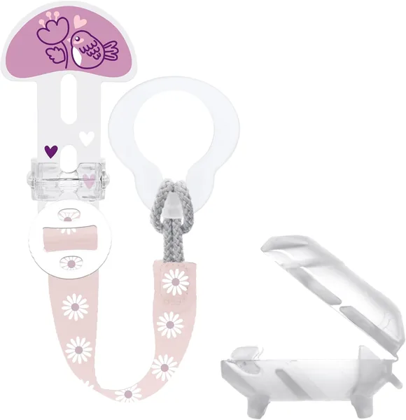 MAM Clip It & Cover Catena per Ciucio 0+ Mesi, Catena Regolabile con Anello Rimovibile e Confortevole Ciuccio, Compatibile con Neonati
