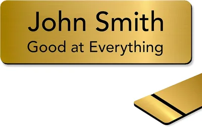 Custom Engraved Name Tag Badges - Brushed Gold Black Text Best Deal