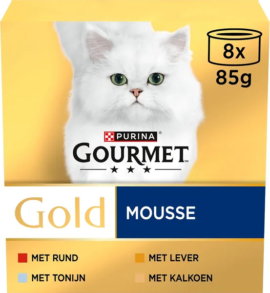 Gourmet Gold Mousse Katvoedsel met Tunas, Lever, Kip en Rundvlees - 8x85g - 6 stuks (48 blikken; 4.1 kg)