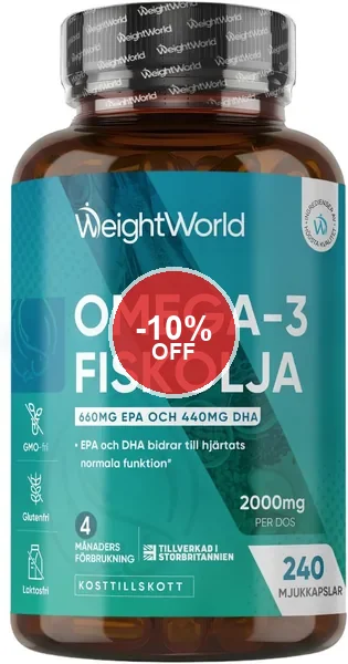 Omega 3 Kapslar - 2000mg Fisolie med 1100mg Omega-3, 660mg EPA och 440mg DHA per Dosering - 240 Softgels - för Hjärt och Brain