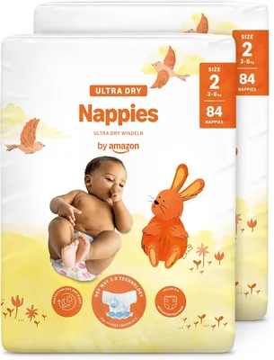 Pannolini Ultra Dry Amazon Size 2 (3-6 kg), con Canali d'Aria, Bianchi, 168 Unità (2 Pack da 84) - Nuova Versione