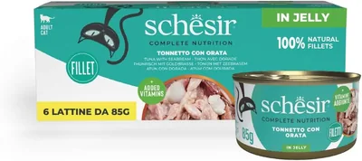 Schesir, Tonijn met Gouden Bream in Jelly, Volledige Natvoedsel voor Katten met Extra Vitamines 100% Natuurlijk, 6 Blikken van 85 g - 49% Korting