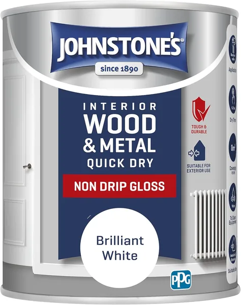 Johnstone s Quick Dry & Non Drip Gloss Paint for Wood & Metal - Brilliant White