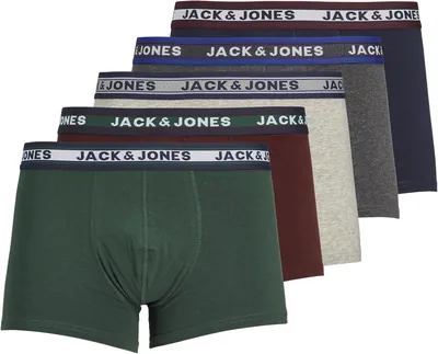 Jack & Jones Hombre Boxers Cortos, Juego de 5, Blanco, Negro, Azul y Gris, 95% Algodón, Tallas S, M, L, XL, XXL - 12213221 - 11% De Descuento