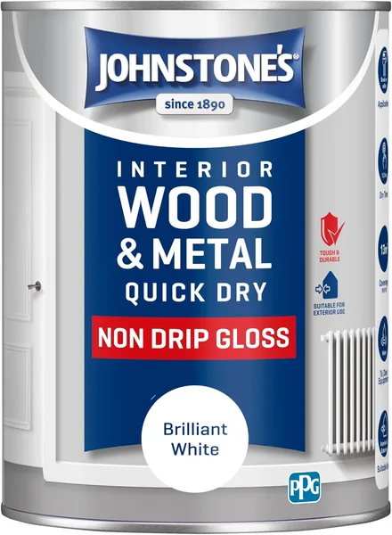 Johnstone's Quick Dry Gloss Finish Brilliant White Water Based Interior Wood & Metal Radiator Paint Low Odour Dry in 1-2 Hours
