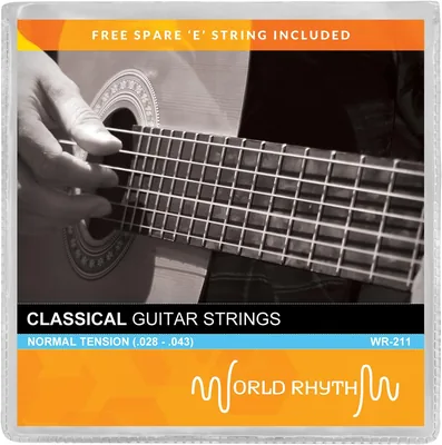 Corde de guitare classique Nylon World Rhythm | Cordes normales avec remplacement de l'accordage E haut, pour un son clair et brillant - 25% de réduction