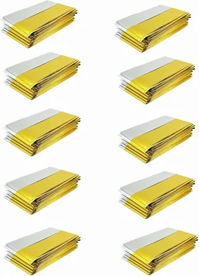 TENQUAN 10 Pièces Couverture de Survie Extra Large 210cm x 160cm - Kit de Survie Thermique Mylar Doré/Argent pour Bivvy, Camping, Surviv