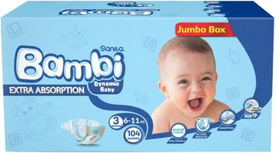 Sanita Bambi Diapers, Jumbo Box, 104