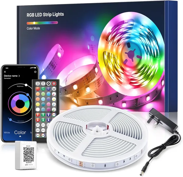Mexllex LED Strip Lights 10M (1X10M) APP Control Colour Changing LED Lights with Remote, Music Sync Built-in Mic, SMD RGB Light Strips
