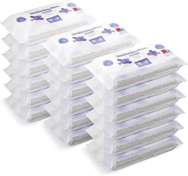 by Amazon Sensitive Baby Wipes 1008 Wipes Unscented, 18 Packs of 56