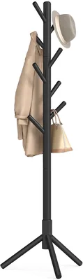 Perchero de Madera Maciza VASAGLE, 3 Alturas Ajustables, Negro