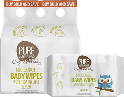 Pure Beginnings Biodegradable Baby Wipes 3x64pk (192 wipes) - 36% Off