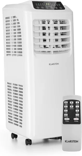 Klarstein Silent Mobile Air Conditioner 3 en 1, Mode Nuit, Déshumidificateur, Ventilateur, Faible Consommation Mini Climatiseur