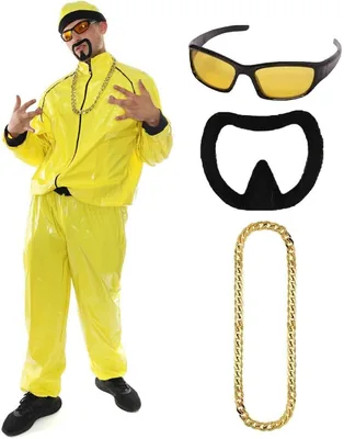 90s Celebrity Costume - Yellow & Black Shell Suit Set