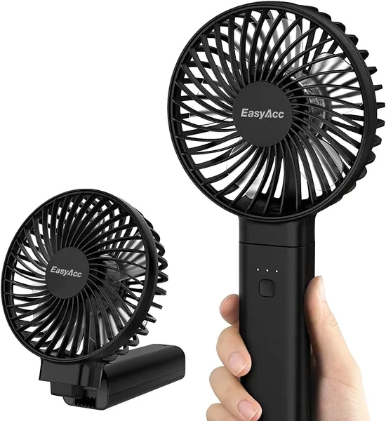 EasyAcc Handheld USB Ventilator mit 3350 mAh Akku, Tragbarer Elektrischer Mini-Lüfter, 17 Stunden, Ladeakku, Klappbar