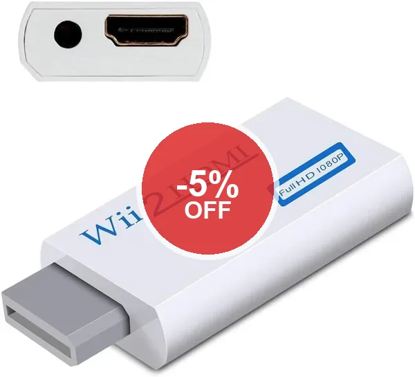 Adaptateur INF Wii vers HDMI 720/1080p HD Convertisseur avec Sortie Audio 3,5mm pour Écran, Projecteur, TV (Blanc) - 5% de réduction