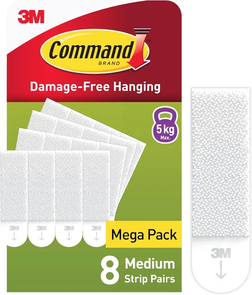 Command Medium Picture Hanging Strips Value Pack - 8 Pairs (16 Strips) Adhesive Strips White