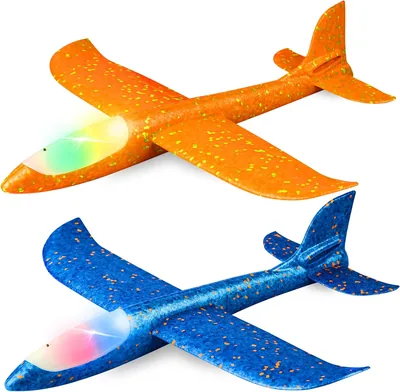 2 Pack LED Light Airplane, 17.5'' Large Glider, 2 Flight Modes, Kids Gift (Save 17%)