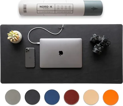 Nordik Leather Desk Mat Cable Organizer, Pebble Black