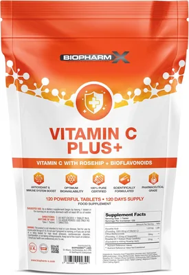 Vitamin C 1000mg Chewable Tablets - 4 Month Supply - High Strength with Rosehip & Bioflavonoids for 