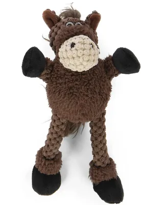 goDog Checkers Just for Me Skinny Horse Squeaky Plush Dog Toy with Chew Guard Tech - Brown, Mini