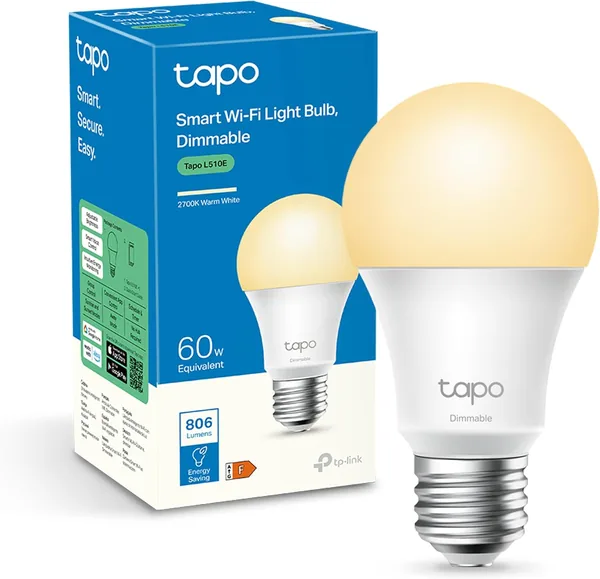 Tapo TP-Link L510E Smart LED Bulb WiFi Bulb No Hub Needed Warm White 2700K Dimmable E27 8.7W/806lm Compatible Alexa Echo and Google Home