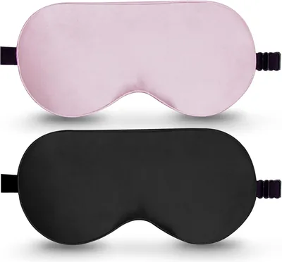 BeeVines Sängmaske, 2 Packa 100% Genuiner Pür Silk Ökmask Sångviktig Ögmask med Anpassbar Strape Blindföld
