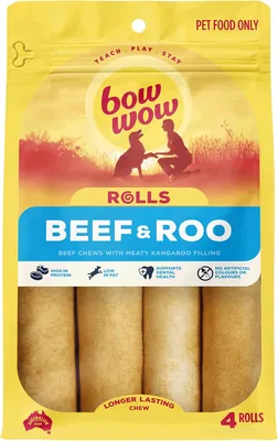 Bow Wow Beef & Roo Rolls Dog Treats 4 Pack Best Deal