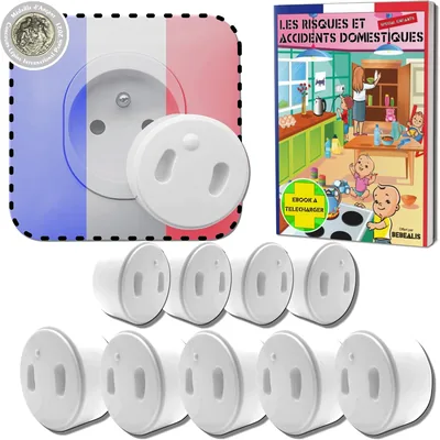 Couvres prises électriques pour bébé français - Sans clé ni colle - Guide de sécurité bébé - Protection enfant - Pack de 10