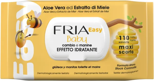 Fria Easy Baby Changing Wipes with Aloe Vera and Honey Extract Moisturizing Effect, Dermatologically Tested, Pack of 110 Wipes