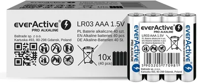 everActive Pro Baterie Alkaliczne AAA 1,5 V, 40 sztuk (10 x 4), pojemność 1250 mAh