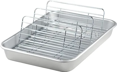 Taniguchi Metal Frying Food Stand & Oil Spill Bat, 12.6x9.1in, M, Made in Japan, Removable
