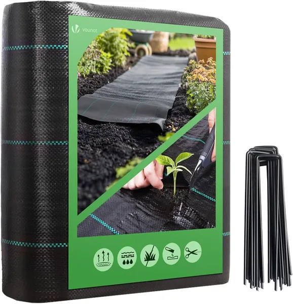 VOUNOT 2m x 10m 100g/m Mulch Cover with 30 U-Shaped Pegs