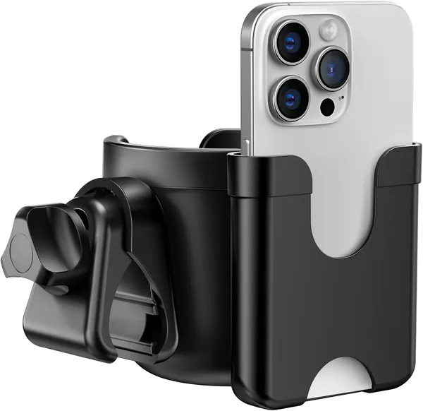 Guiseapue Stroller Cup Holder with Phone Holder: Universal Cup Holder for Walker, Wheelchair, Bike, Golf/Stroller Accessories