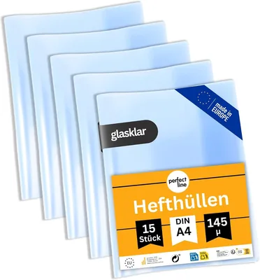 15er Pack Notizbuchhüllen DIN A4, Extra Stark, Transparent & Flexibel, Reinigbar, Buchschutz mit Bindung