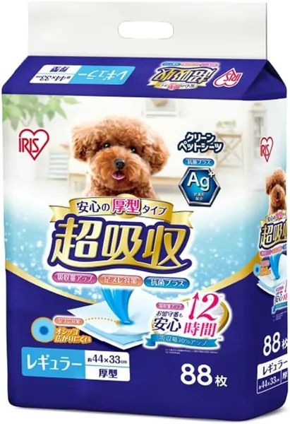 Iris Ohyama Pet Sheets, Thick, Super Absorbent, Antibacterial, Deodorizing, Small Dogs, 12 Hour Replacement, Regular, 88 Sheets