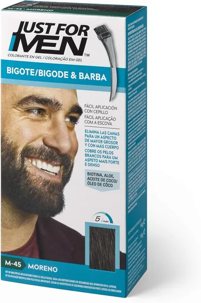 Just For Men Beard & Mustache Dye Gel Dye with Aloe and Coconut Oil, for a Beard Without Gray and with a Thicker Look in 5 Minutes, Brown Tone, M45