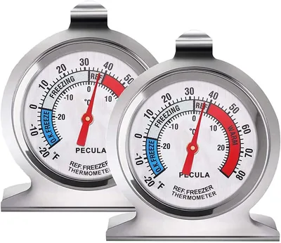2 Pack Refrigerator Thermometer, 30-30°C/20-80°F, Classic Fridge Thermometer Large Dial with Red Ind