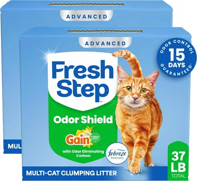 Fresh Step Advanced Odor Shield Light Weight Multi Cat Clumping Litter with Febreze Freshness, Gain 