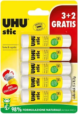 UHU Stic Glue per Bambini, Sicura da Usare, 5 Pezzi, 8.2 g, per Artigianato, Scuola e Ufficio - Sconto 37%
