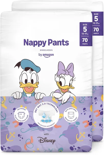 Disney Learning Diapers, Size 5 (12-17 kg), 140 Count (2 Packs of 70), White