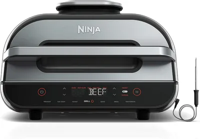 Ninja Foodi Smart 6-in-1 Indoor Grill & Air Fryer, 4 Qt, Black/Grey, FG551 | Smart Cook System with 