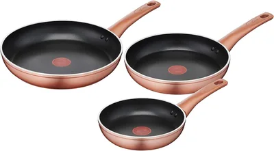 Lagostina Ramata Set antiaderente, Effetto Rame, 3 Pezzi | Materiale in alluminio antiaderente, indicatore termosensibile