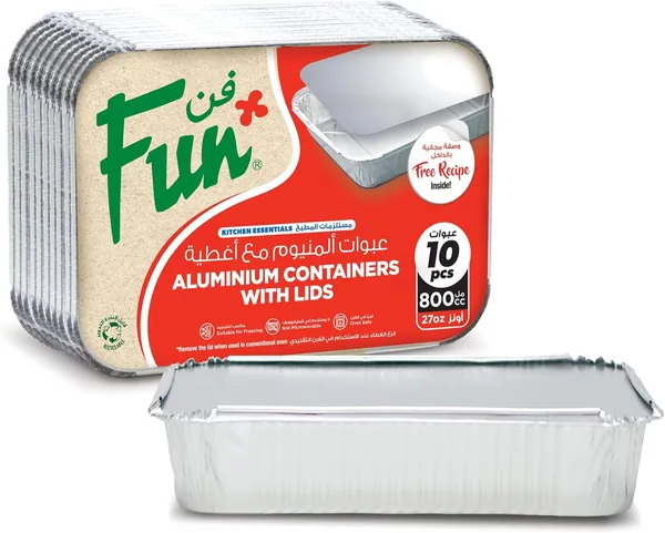 Fun Aluminium Containers with Lids 800Cc (Pack of 10) Leakproof Food Storage Containers