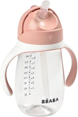 Béaba - Bouteille à boire 2 en 1 / Tasse d'apprentissage, tasse à paille pour enfants, 100% sans fuite, facile à ouvrir, poignées amovibles, Tritan