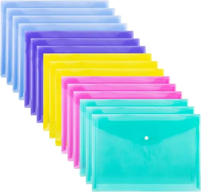 Amazon Basics Plastic Envelopes for A4 Letter Paper with Snap Button, Assorted Colors, 16 Pack, Best Deal